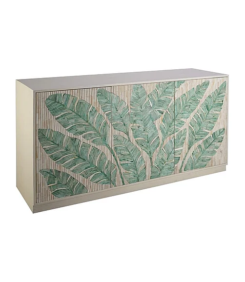 Coast by DK Banyan Grove 3 Door Sideboard Mango Wood & Bone in White & Green 12167
