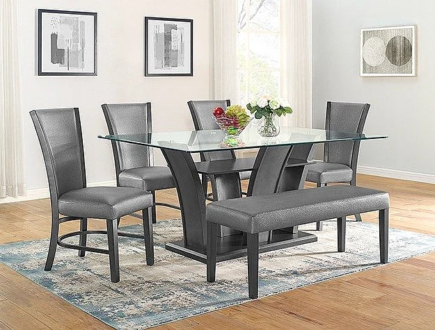 Crown Mark Camelia 6pc Dining Room Set in Dark Gray