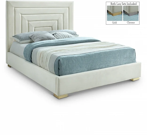 Meridian Nora Velvet Queen Bed in Cream Velvet NoraCream-Q