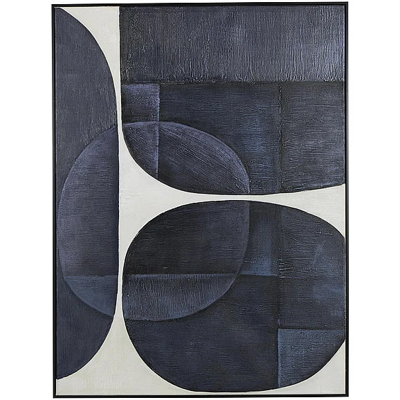 UMA Blue Canvas Abstract Geometric Shape Living Room Framed Wall Art with Black Frame, 30" x 2" x 39" | 12192