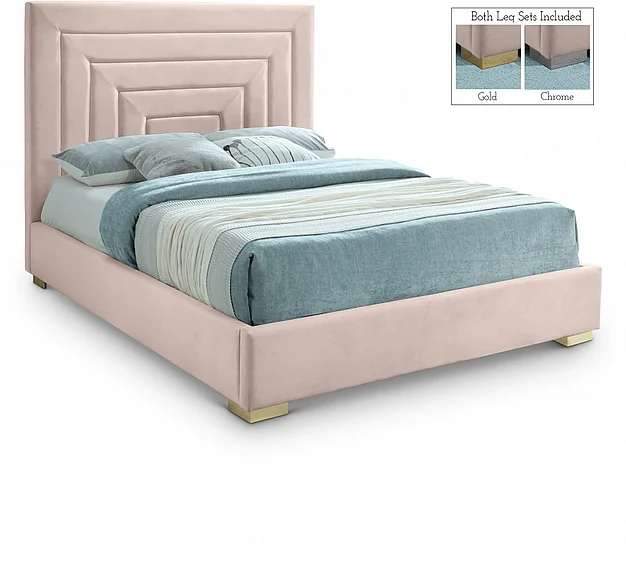Meridian Nora Velvet Full Bed in Pink Velvet NoraPink-F