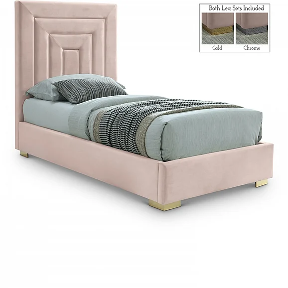 Meridian Nora Velvet Twin Bed in Pink Velvet NoraPink-T