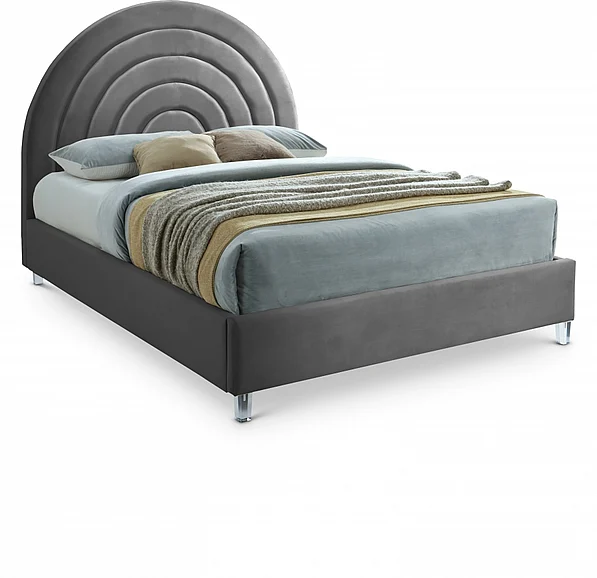 Meridian Rainbow Velvet King Bed in Grey Velvet RainbowGrey-K