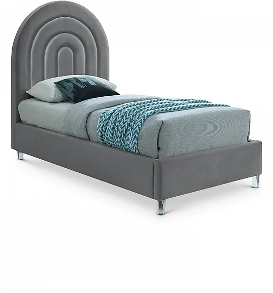 Meridian Rainbow Velvet Twin Bed in Grey Velvet RainbowGrey-T