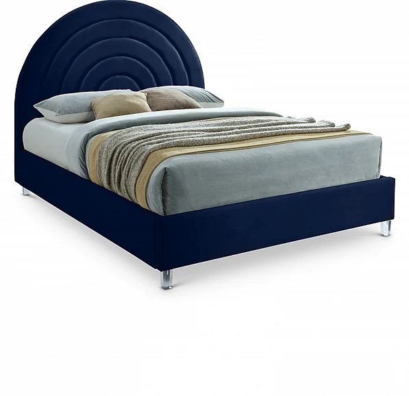 Meridian Rainbow Velvet Full Bed in Navy Velvet RainbowNavy-F