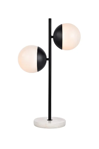 Elegant Eclipse 2 Lights Black Table Lamp with Frosted White Glass LD6152BK