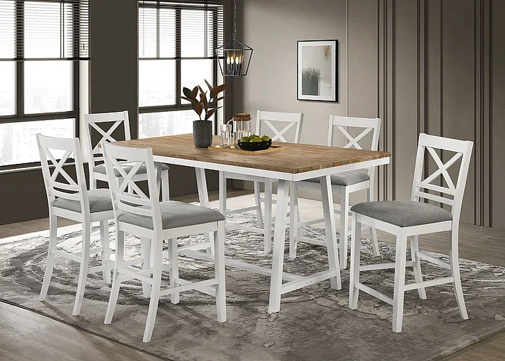 Coaster Furniture Hollis 7-Piece Counter Height Dining Room Set in Brown and White