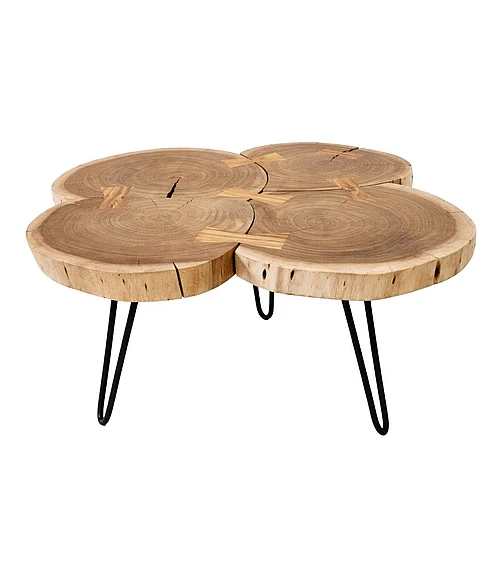 Coast by DK Rowan Wooden 4 Log Coffee Table With Metal Legs in Natural/Black Powder Coat 12232