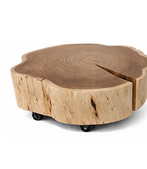 Coast by DK Corwin Wooden Log Coffee Table With Wheels in Natural/Black Powder Coat 12233