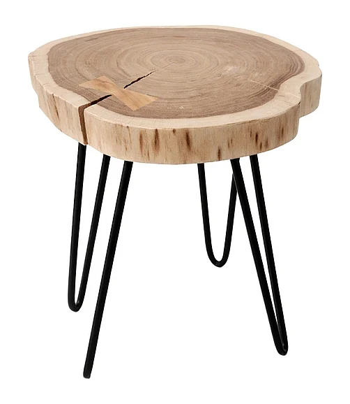 Coast by DK Orlin Wooden Log Stool With Metal Legs in Natural/Black Powder Coat 12236