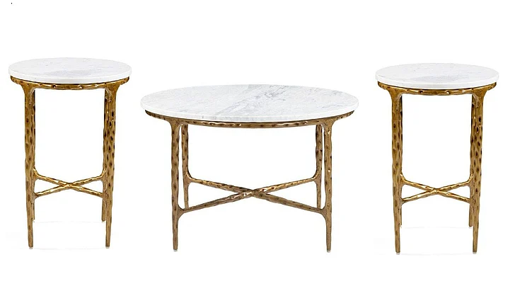 Coast by DK Orvello 3pc Occasional Living Room Set in Nickel Antique