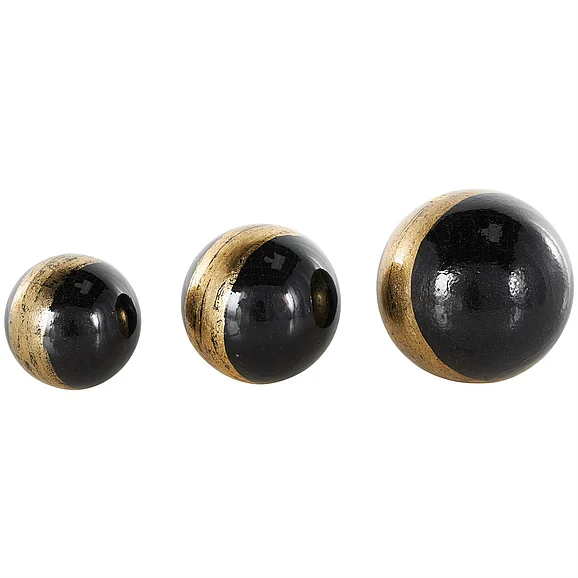 UMA Black Plastic Decorative Orbs & Vase Filler with Gold Stripe, Set of 3 6, 5, 4H | 12287