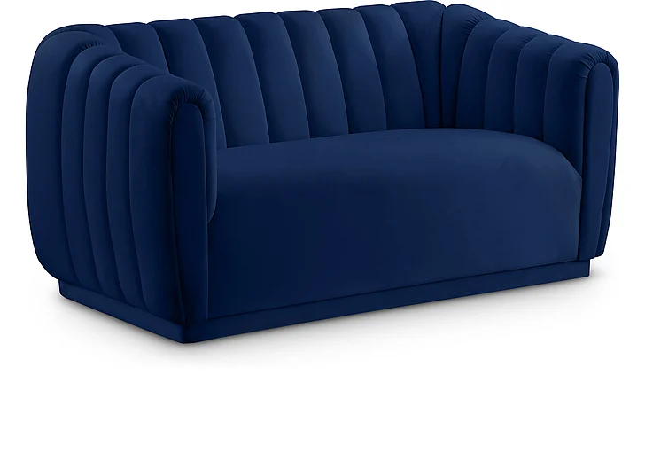 Meridian Dixie Velvet Loveseat in Navy Velvet 674Navy-L