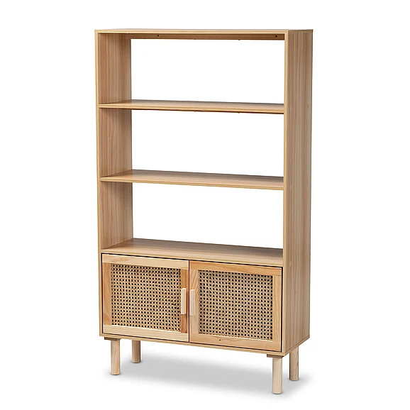 Baxton Studio Faulkner Natural Brown and 2-Door Bookcase 12318