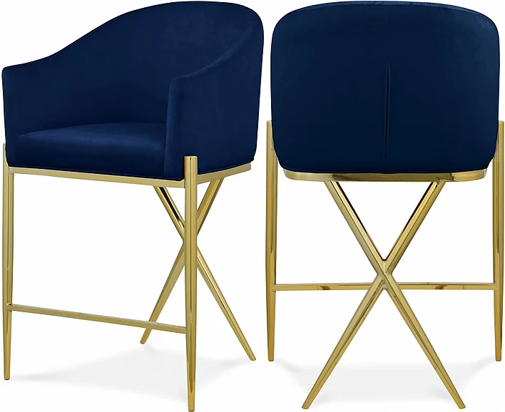 Meridian Xavier Counter Stool in Navy Velvet 867Navy-C