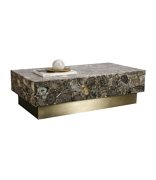 Coast by DK Agara Marble Coffee Table With Wheel in Natural & Silver 12324