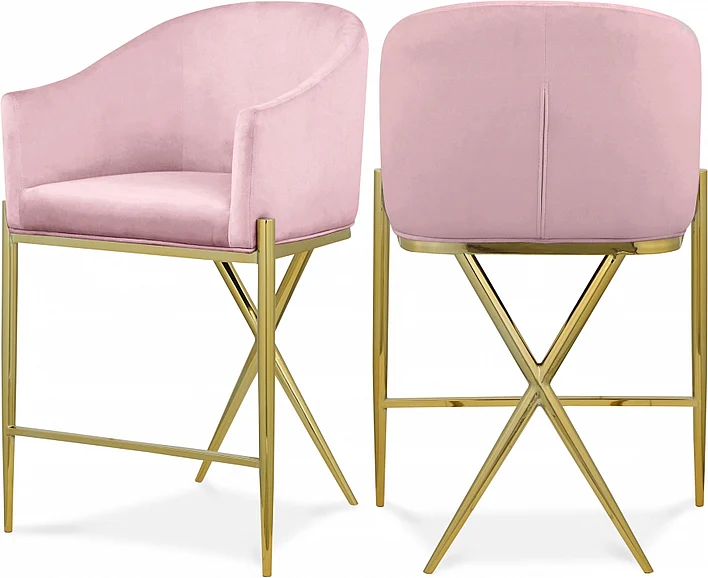 Meridian Xavier Counter Stool in Pink Velvet 867Pink-C