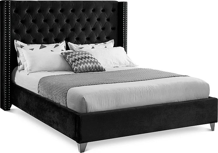 Meridian Furniture Aiden Velvet Queen Bed in Black AidenBlack-Q