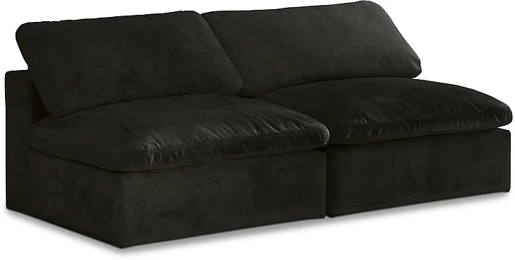 Meridian Cozy Velvet Comfort Modular Armless Sofa in Black Velvet 634Black-S78