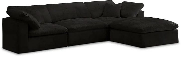 Meridian Cozy Velvet Comfort Modular Sectional in Black Velvet 634Black-Sec4A