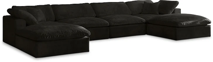 Meridian Cozy Velvet Comfort Modular Sectional in Black Velvet 634Black-Sec6B