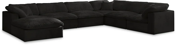 Meridian Cozy Velvet Comfort Modular Sectional in Black Velvet 634Black-Sec7A