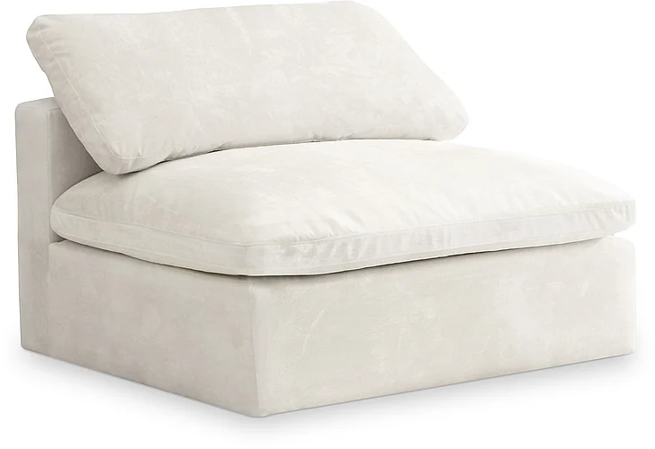 Meridian Cozy Velvet Modular Fiber Filled Comfort Overstuffed Armless Chair in Cream Velvet 634Cream-Armless