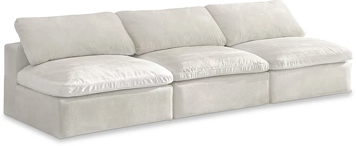 Meridian Cozy Velvet Comfort Modular Armless Sofa in Cream Velvet 634Cream-S117