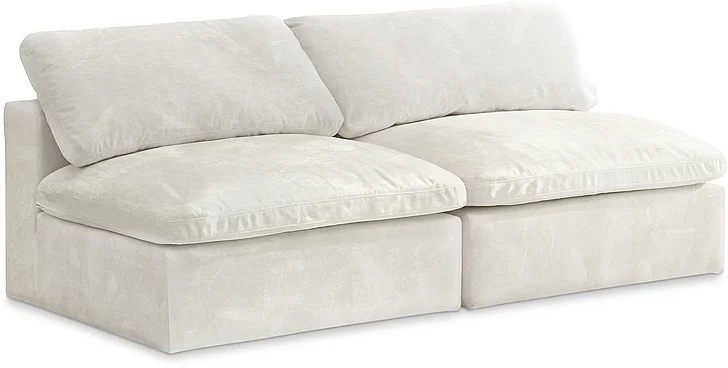 Meridian Cozy Velvet Comfort Modular Armless Sofa in Cream Velvet 634Cream-S78