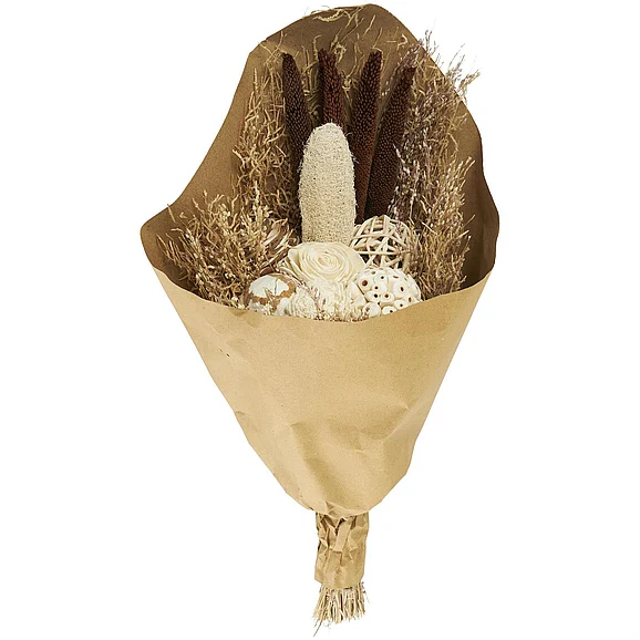 UMA Brown Dried Plant Cattail Handmade Floral Wheat Grass Bouquet Home Decor Natural Foliage with Deco Ball Accents, 8" x 7" x 23" | 12363 CLOSEOUT