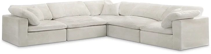 Meridian Cozy Velvet Comfort Modular Sectional in Cream Velvet 634Cream-Sec5C