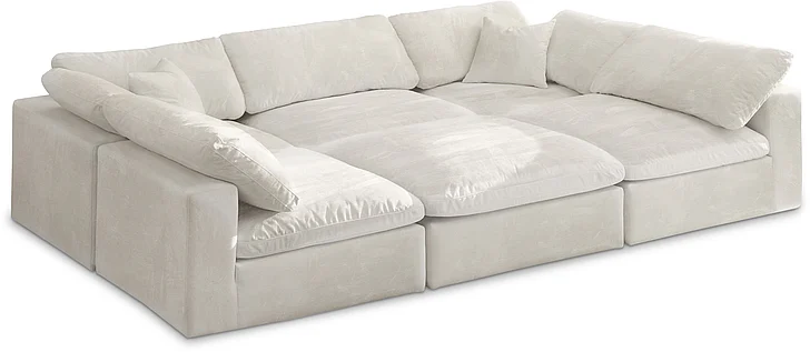 Meridian Cozy Velvet Comfort Modular Sectional in Cream Velvet 634Cream-Sec6C