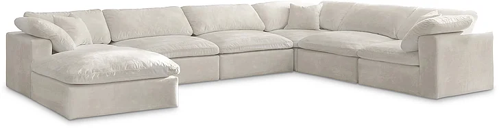 Meridian Cozy Velvet Comfort Modular Sectional in Cream Velvet 634Cream-Sec7A