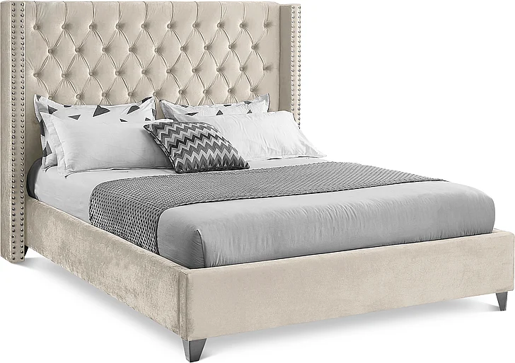 Meridian Furniture Aiden Velvet King Bed in Cream AidenCream-K
