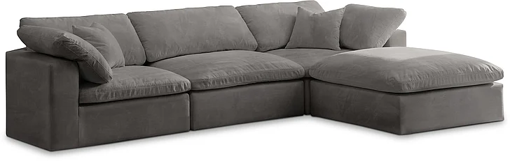 Meridian Cozy Velvet Comfort Modular Sectional in Grey Velvet 634Grey-Sec4A