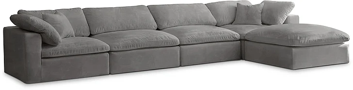 Meridian Cozy Velvet Comfort Modular Sectional in Grey Velvet 634Grey-Sec5A