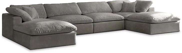 Meridian Cozy Velvet Comfort Modular Sectional in Grey Velvet 634Grey-Sec6B
