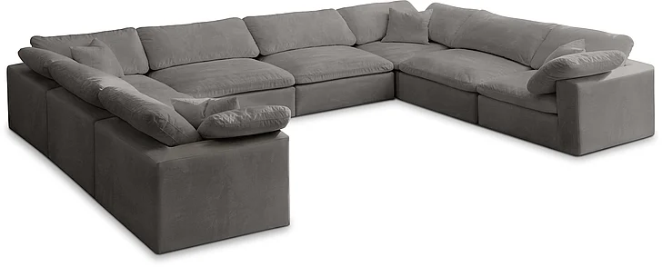 Meridian Cozy Velvet Comfort Modular Sectional in Grey Velvet 634Grey-Sec8A