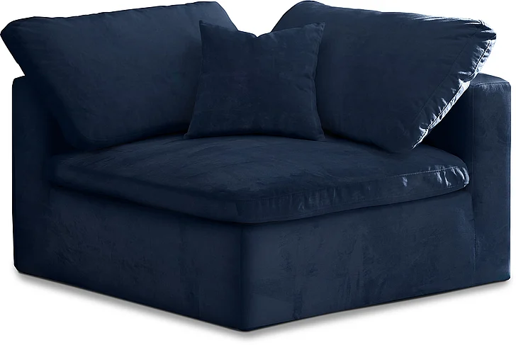 Meridian Cozy Velvet Modular Fiber Filled Comfort Overstuffed Corner Chair in Navy Velvet 634Navy-Corner