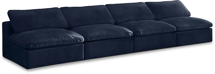 Meridian Cozy Velvet Comfort Modular Armless Sofa in Navy Velvet 634Navy-S156