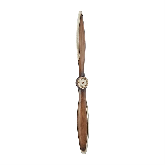 UMA Brown Metal Airplane Propeller Wood Inspired 2 Blade Home Wall Decor with Silver Aviation Detailing, 5" x 2" x 56" | 12403