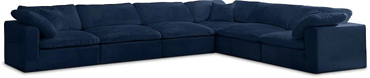 Meridian Cozy Velvet Comfort Modular Sectional in Navy Velvet 634Navy-Sec6A