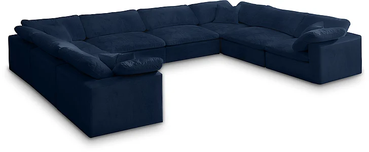 Meridian Cozy Velvet Comfort Modular Sectional in Navy Velvet 634Navy-Sec8A