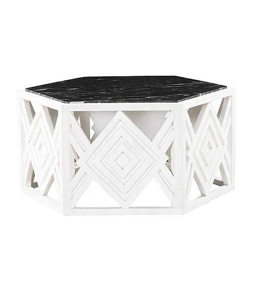 Coast by DK Delano Marble Top Coffee Table in White Wash 12416