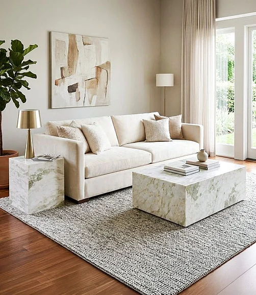Coast by DK Verdane Plinth 2pc Occasional Living Room Set in White & Green
