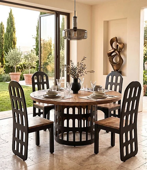 Coast by DK Rialto 5pc Dining Room Set in Walnut + Black Power Coated