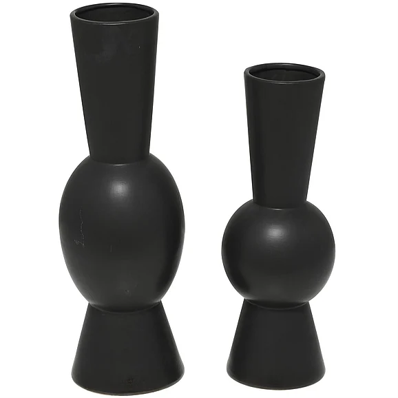 UMA Black Ceramic Abstract Fluted Round Decorative Vase, Set of 2 24, 20H | 12454