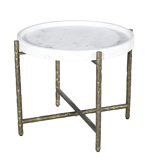 Coast by DK Hollin Side Table Hammered Based in Natural White Marble & Golden Powder Coat 12463