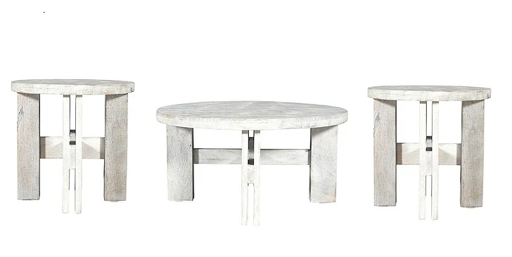 Coast by DK Huxley Wooden 3pc Occasional Living Room Set in White Wash