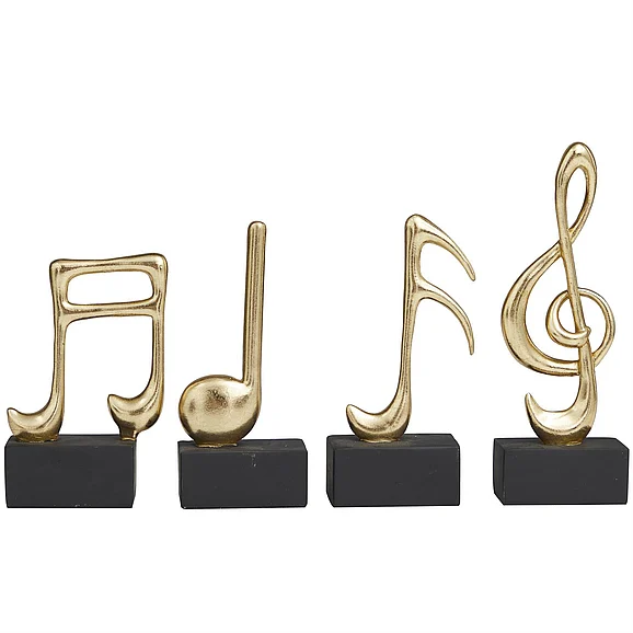 UMA Gold Resin Musical Notes Decorative Sculpture with Black Base, Set of 4 9, 7, 7, 6H | 12483